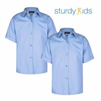 Blue Short Sleeve Girls Blouses -Twin Pack - Easy Care